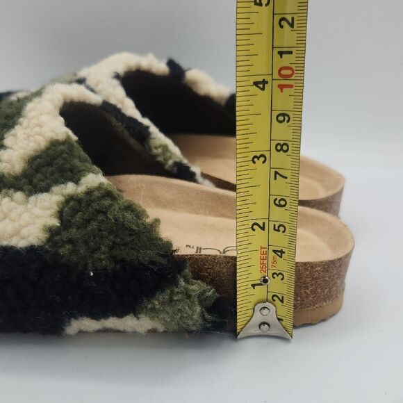 Sugar camouflage Faux Fur Fuzzy Fluffy Close Toe Cork Platform Slide Slipper - Picture 7 of 8